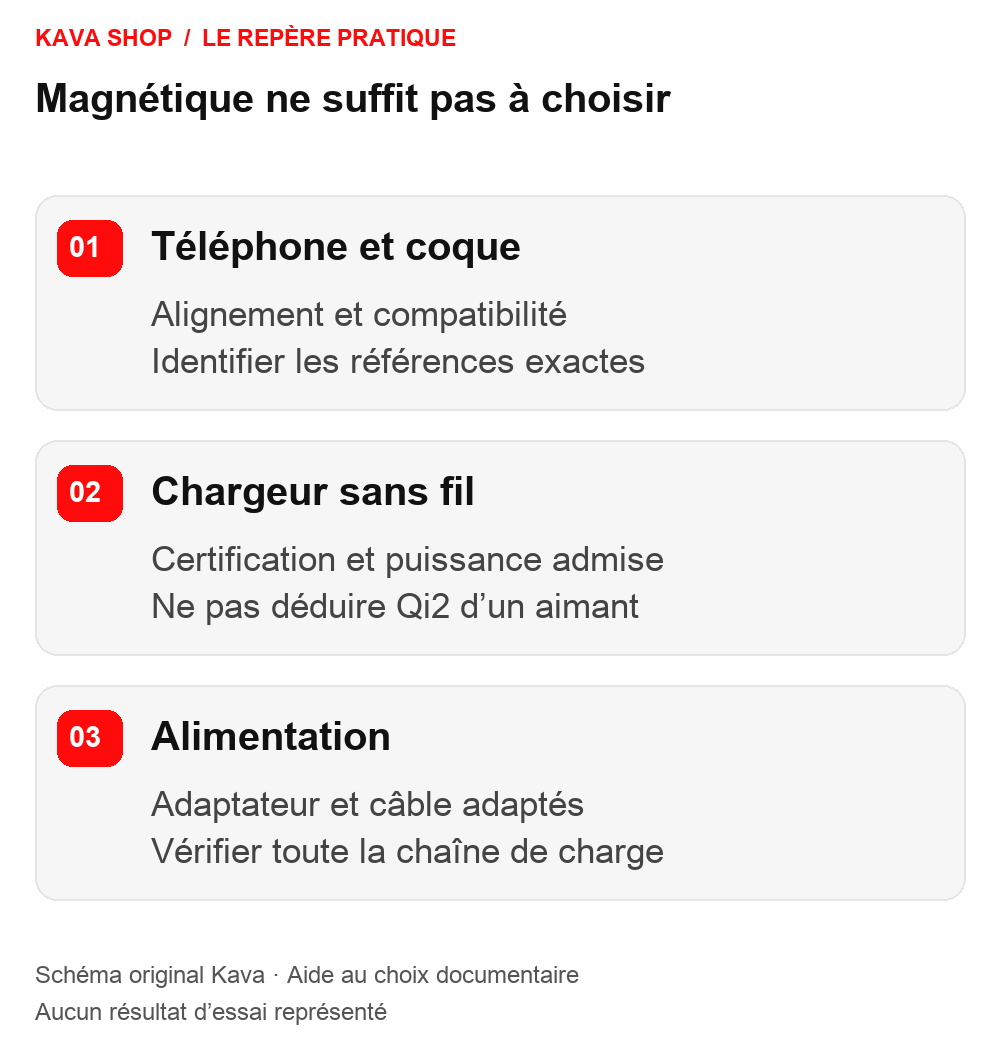 Schéma Kava : Qi2, MagSafe, charge magnétique : comment choisir son chargeur ?